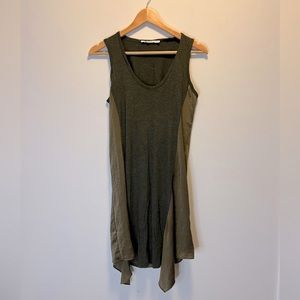 Alexander Wang dark green silk and jersey tank top tunic